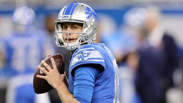 DETROIT, MICHIGAN - DECEMBER 04: Jared Goff #16 of the Detroit Lions throws the ball before the game against the Jacksonville Jaguars at Ford Field on December 04, 2022 in Detroit, Michigan.   Gregory Shamus/Getty Images/AFP (Photo by Gregory Shamus / GETTY IMAGES NORTH AMERICA / Getty Images via AFP)