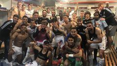 Los jugadores del Albacete celebran la victoria frente al Andorra.