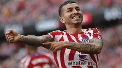 MADRID, SPAIN - OCTOBER 08: Angel Correa of Atletico Madrid celebrates after scoring a goal during the LaLiga week 8 soccer match between Atletico Madrid and Girona at Civitas Metropolitano Stadium in Madrid, Spain on October 08, 2022. (Photo by Burak Akbulut/Anadolu Agency via Getty Images)