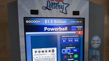 An Arizona Lottery kiosk displays lottery tickets ahead of a PowerBall $1.5 Billon jackpot at a kiosk inside the Phoenix Sky Harbor International Airport (PHX) in Phoenix, Arizona on November 3, 2022. (Photo by Patrick T. FALLON / AFP) (Photo by PATRICK T. FALLON/AFP via Getty Images)