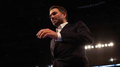 NOTTINGHAM, ENGLAND - SEPTEMBER 24: Eddie Hearn, Chairman of Matchroom Sport leaves the ring following the WBA and IBO World Super Welterweight title fight between Hannah Rankin and Terri Harper at Motorpoint Arena Nottingham on September 24, 2022 in Nottingham, England. (Photo by Nathan Stirk/Getty Images)