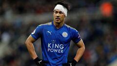 El delantero japon&eacute;s del Leicester City, Shinji Okazaki, vendado durante un encuentro.