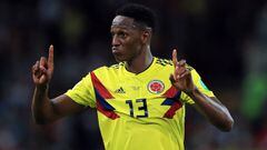El central colombiano del Barcelona, Yerry Mina, celebrando un gol en el Mundial.
