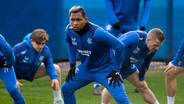 GLASGOW, SCOTLAND - OCTOBER 25: Alfredo Morelos during a Rangers training session at the Rangers Training Centre, on October 25, 2022, in Glasgow, Scotland. (Photo by Alan Harvey/SNS Group via Getty Images)