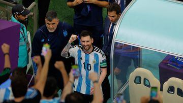 Argentina's forward #10 Lionel Messi smiles as he leaves after the Qatar 2022 World Cup Group C football match between Argentina and Mexico at the Lusail Stadium in Lusail, north of Doha on November 26, 2022. (Photo by Odd ANDERSEN / AFP)