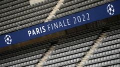 A picture shows seats at the Stade de France, in Saint-Denis, outside Paris, on May 24, 2022. - Within 48 hours, a new pitch grown outside of Barcelona was installed at the Stade de France for the Champions League football final between Real Madrid and Li
