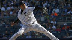 NEW YORK, NY - SEPTEMBER 05: Dellin Betances #68 of the New York Yankees delivers a pitch against the Toronto Blue Jays during the ninth inning of a game at Yankee Stadium on September 5, 2016 in the Bronx borough of New York City. The Yankees defeated the Blue Jays 5-3.   Rich Schultz/Getty Images/AFP == FOR NEWSPAPERS, INTERNET, TELCOS &amp; TELEVISION USE ONLY ==