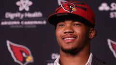 TEMPE, ARIZONA - APRIL 26: Quarterback Kyler Murray of the Arizona Cardinals poses during a press conference at the Dignity Health Arizona Cardinals Training Center on April 26, 2019 in Tempe, Arizona. Murray was the first pick overall by the Arizona Cardinals in the 2019 NFL Draft.   Christian Petersen/Getty Images/AFP == FOR NEWSPAPERS, INTERNET, TELCOS &amp; TELEVISION USE ONLY ==