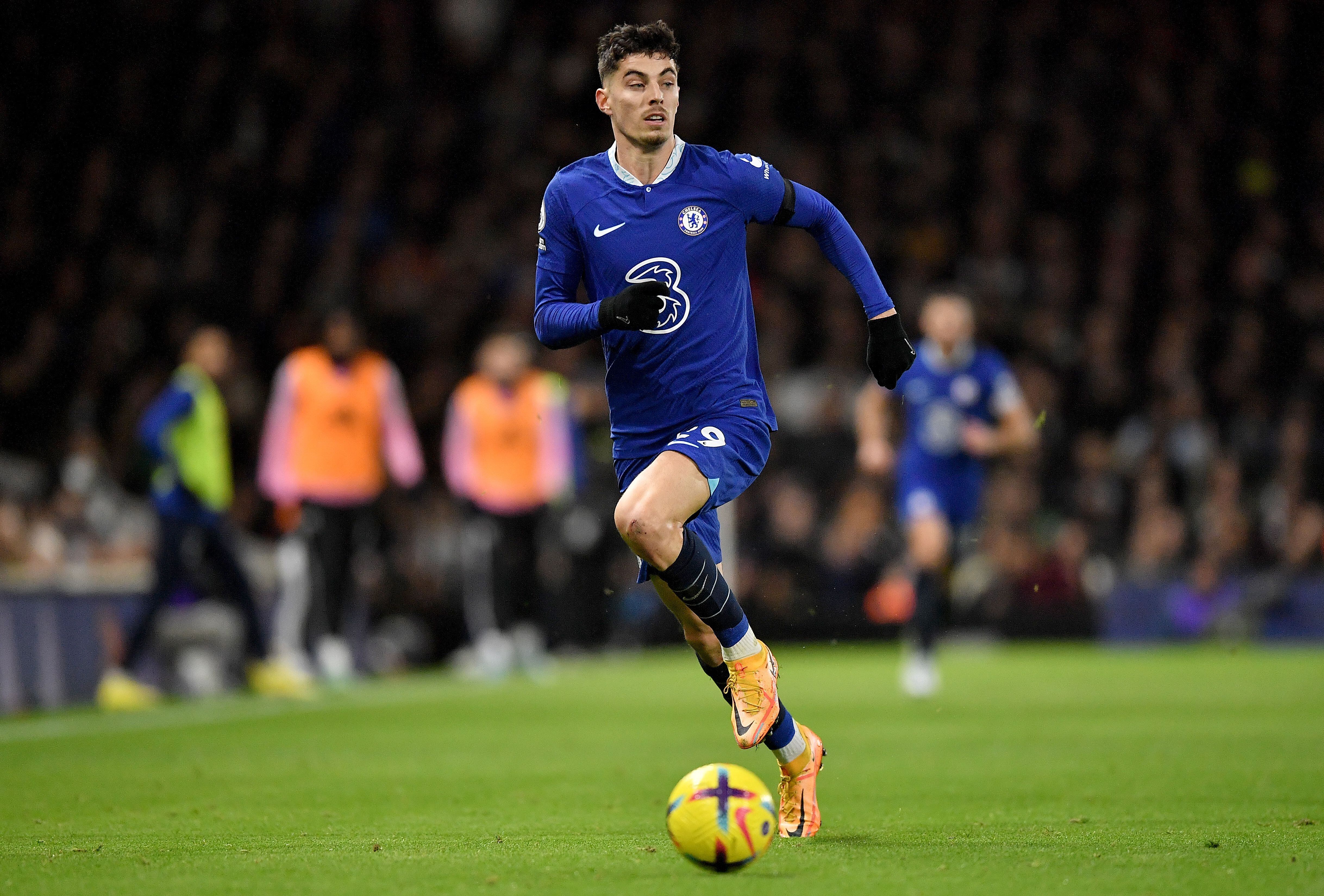 London (United Kingdom), 12/01/2023.- Kai Havertz of Chelsea in action during the English Premier League soccer match between Fulham FC and Chelsea FC in London, Britain, 12 January 2023. (Reino Unido, Londres) EFE/EPA/Vince Mignott EDITORIAL USE ONLY. No use with unauthorized audio, video, data, fixture lists, club/league logos or 'live' services. Online in-match use limited to 120 images, no video emulation. No use in betting, games or single club/league/player publications