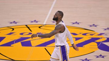 May 20, 2023; Los Angeles, California, USA; Los Angeles Lakers forward LeBron James (6) reacts in the second half against the Denver Nuggets during game three of the Western Conference Finals for the 2023 NBA playoffs at Crypto.com Arena. Mandatory Credit: Jayne Kamin-Oncea-USA TODAY Sports
