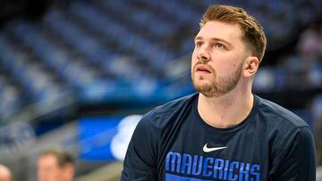 Jan 7, 2023; Dallas, Texas, USA; Dallas Mavericks guard Luka Doncic (77) warms up before the game between the Dallas Mavericks and the New Orleans Pelicans at the American Airlines Center. Mandatory Credit: Jerome Miron-USA TODAY Sports