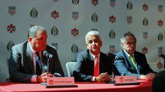 Sunil Gulati President of United States Soccer Federation speaks next to  Victor Montagliani CONCACAF President (R) and Decio de Maria President of the Mexican Football Federation anouncing the next soccer 2016 World Cup in North America during a press co