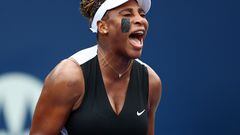 TORONTO, ON - AUGUST 08: Serena Williams of the United States reacts after winning a point against Nuria Parrizas Diaz of Spain during the National Bank Open, part of the Hologic WTA Tour, at Sobeys Stadium on August 8, 2022 in Toronto, Ontario, Canada.   Vaughn Ridley/Getty Images/AFP
== FOR NEWSPAPERS, INTERNET, TELCOS & TELEVISION USE ONLY ==