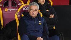 ROME, ITALY - FEBRUARY 01: Jose Mourinho head coach of AS Roma gestures during the Coppa Italia Quarter Final matc between AS Roma v US Cremonese at Olimpico Stadium on February 01, 2023 in Rome, Italy. (Photo by Silvia Lore/Getty Images)