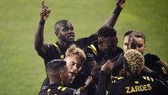 COLUMBUS, OHIO - DECEMBER 12: Jonathan Mensah #4 of Columbus Crew celebrates his team&#039;s goal in the first half during the MLS Cup Final against the Seattle Sounders at MAPFRE Stadium on December 12, 2020 in Columbus, Ohio.   Emilee Chinn/Getty Images