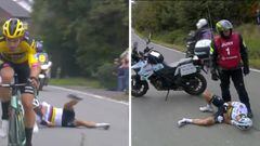 Alaphillippe cae tras chocar con una moto en Flandes