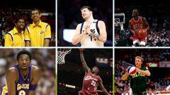 En la parte de arriba y de izquierda a derecha: Magic junto a Kareem, Luka doncic y Michael Jordan; en la de abajo: Kobe Bryant, LeBron James y Larry Bird