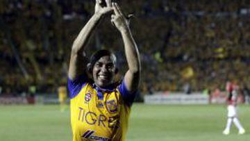 Egidio Arevalo festeja su gol con la afici&oacute;n de Tigres.