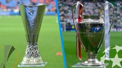 Los trofeos de la Europa League y la Champions.