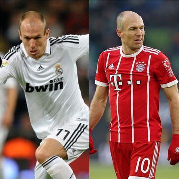 Antes de fingir un penal en el 2014, Arjen probó suerte con el Real Madrid en 2009, después vistió la playera del Bayern Múnich la cuál no se ha quitado.