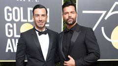 Ricky Martin y Jwan Yosef en la 75&deg; entrega de los Golden Globes, en Beverly Hills, California. 2018
