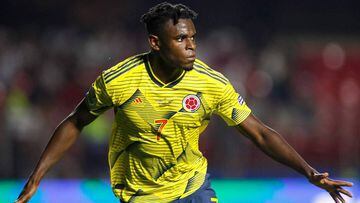 Duv&aacute;n Zapata celebra su gol con Colombia frente a Qatar