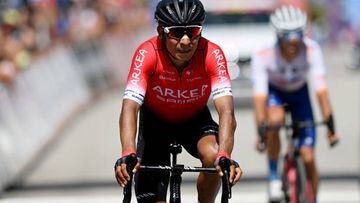 LES ANGLES, FRANCE - JUNE 18: Nairo Alexander Quintana Rojas of Colombia and Team Team Arkéa - Samsic crosses the finishing line during the 46th La Route d'Occitanie - La Depeche du Midi 2022 - Stage 3 a 188,7km stage from Sigean to Les Angles 1841m / #RDO2022 / on June 18, 2022 in Les Angles, France. (Photo by Dario Belingheri/Getty Images)