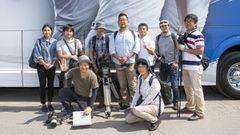 Algunos de los periodistas japoneses que siguen a Kubo en la estad&iacute;a de pretemporada del Real Madrid en Montreal (Canad&aacute;).