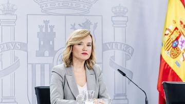 La ministra de Educación y Formación Profesional en funciones, Pilar Alegría, durante una rueda de prensa posterior a la reunión del Consejo de Ministros, en el Palacio de la Moncloa.