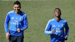 Casemiro y Vinicius, durante un entrenamiento del Real Madrid.