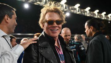 Singer Axl Rose tours the grid before the start of the Las Vegas Formula One Grand Prix on November 18, 2023, in Las Vegas, Nevada. (Photo by ANGELA WEISS / AFP)