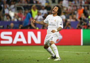 Real Madrid's Marcelo celebrates scoring during the penalty shootout