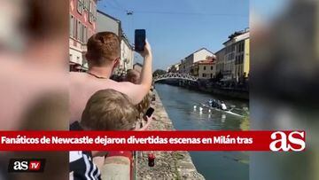 Newcastle United fan dives into Milan canal for unlikely race