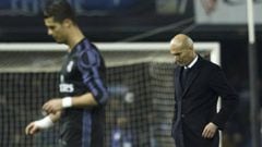 Cristiano y Zidane tras la eliminaci&oacute;n en Copa del Rey del Real Madrid ante el Celta. 