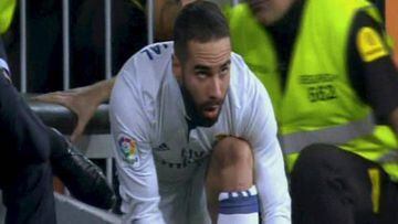 Real Madrid 1-1 Villarreal: Dani Carvajal tries to get ready to come on.
