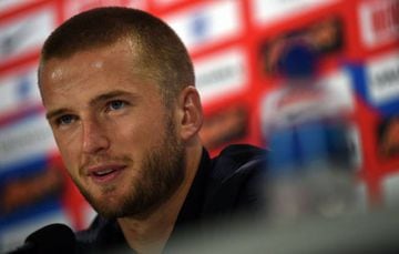 England's midfielder Eric Dier attends a press conference at England's media centre in Repino on July 9, 2018, during the Russia 2018 World Cup. / AFP PHOTO / PAUL ELLIS