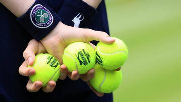 A ballboy holds a set of balls during Day One of The Championships Wimbledon 2022 at All England Lawn Tennis and Croquet Club on June 27, 2022 in London, England.