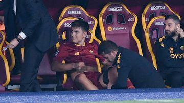 Paulo Dybala of AS Roma looks dejected leaving the pitch injured after he scored second goal during the Serie A match between AS Roma and US Lecce at Stadio Olimpico, Rome, Italy on 9 October 2022.  (Photo by Giuseppe Maffia/NurPhoto via Getty Images)