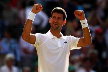 Novak Djokovic of Serbia celebrates victory over Ernests Gulbis