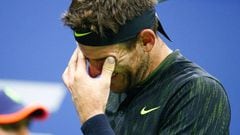 Juan Martin del Potro of Argentina reacts as the crowd shouts his name during his US Open Men&#039;s Singles match against Stan Wawrinka of Switzerland 