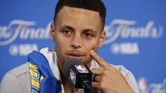 Golden State Warriors player Stephen Curry speaks to media 