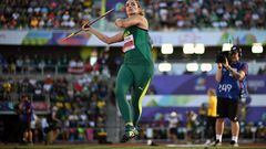 Australia's Kelsey-Lee Barber competes in the women's javelin throw finals during the World Athletics Championships at Hayward Field in Eugene, Oregon on July 22, 2022. (Photo by Ben Stansall / AFP)