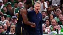 The Warriors won Game 5 of the NBA Finals against the Celtics and are one win away from the title, but coach Steve Kerr says no one is celebrating just yet.