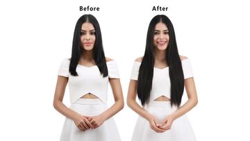 Antes y después de extensiones de cabello