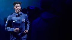 MINNEAPOLIS, MN - OCTOBER 19: Jimmy Butler #23 of the Minnesota Timberwolves runs onto the court during player introductions before the game against the Cleveland Cavaliers on October 19, 2018 at the Target Center in Minneapolis, Minnesota. NOTE TO USER: 