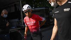 Team Arkea Samsic's Colombian rider Nairo Quintana looks on before a training session, in Koge ,on June 29, 2022, ahead of the start of the 2022 edition of the Tour de France cycling race, in Copenhagen, on July 1, 2022. (Photo by Marco BERTORELLO / AFP)