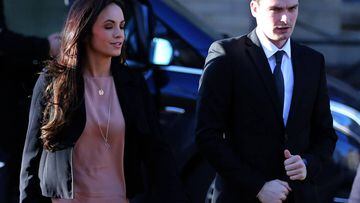 Adam Johnson arrives with girlfriend Stacey Flounders at the Crown Court.
