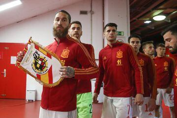 Sergio Ramos leading out the senior squad in March 2021.