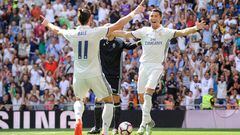 Bale y Cristiano celebraron as&iacute; el gol del portugu&eacute;s.