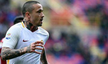 Roma's midfielder from Belgium Radja Nainggolan looks on during the Italian Serie A football match Bologna vs AS Roma at the Renato D'all'Ara Stadium in Bologna, on March 31, 2018.